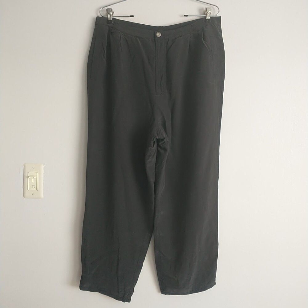 Vtg Xriss Xross Pants Womens L Gray 100%Silk WideLeg Baggy Pocket Lined Lagenloo